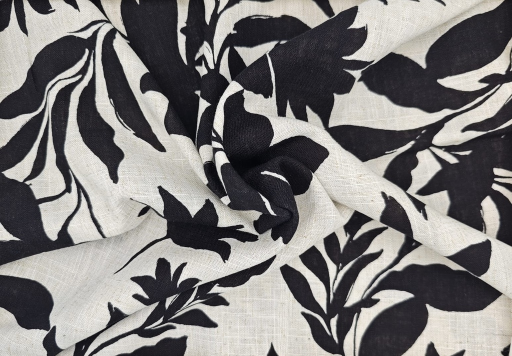 Viscosa lino flores blanco negro
