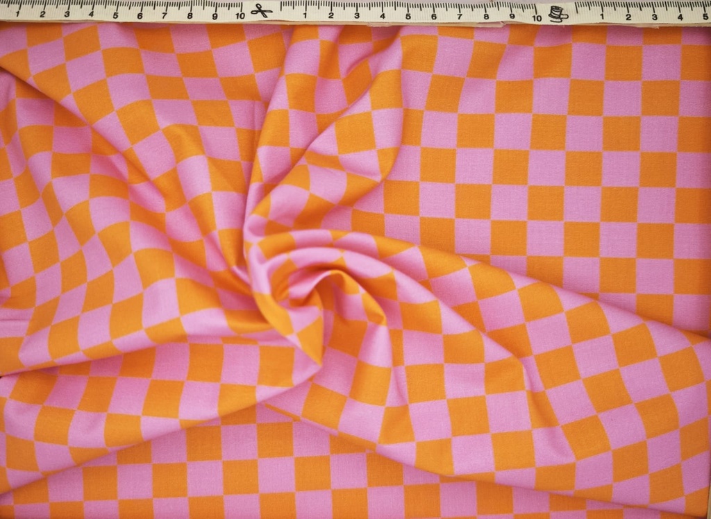 Algodón damero naranja malva