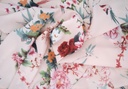 Georgette rosa flores y pájaros
