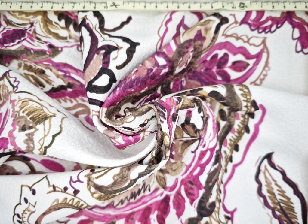 Brocado  flores crema marsala fucsia