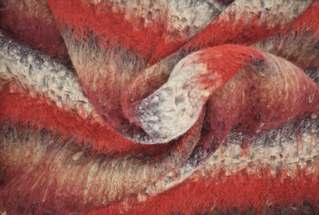 Punto tricot cachemir  rayas beige rojo morado