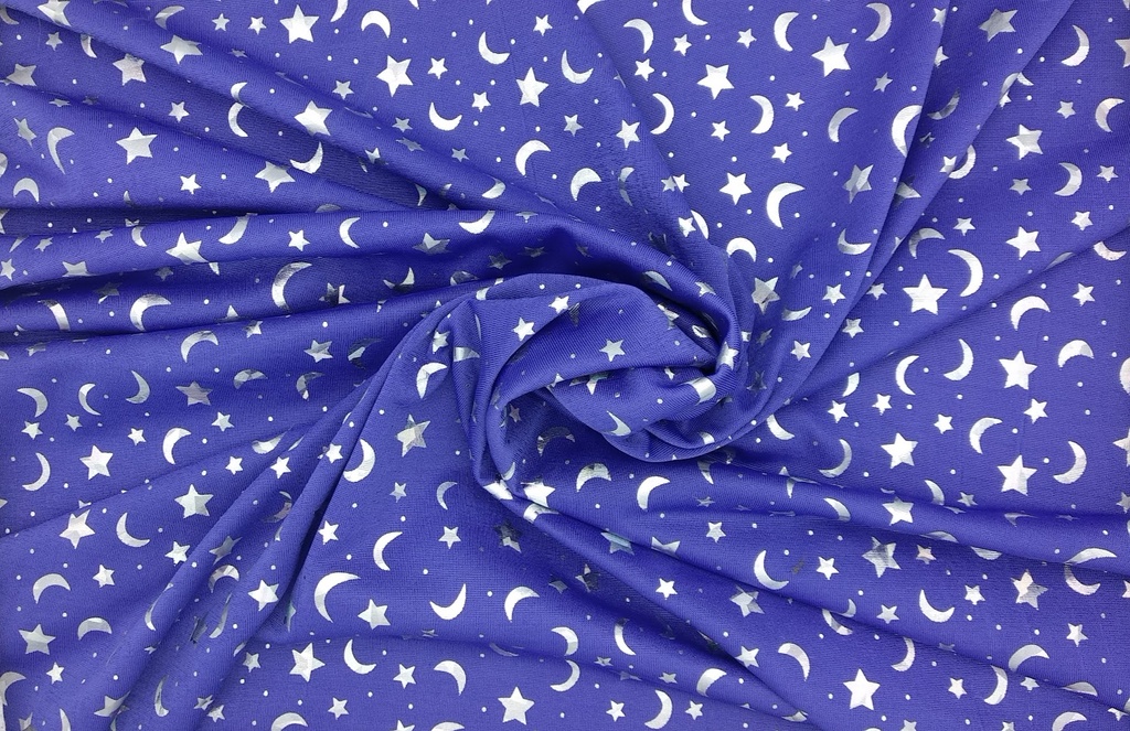 Lamé lycra fantasía estrellas merlin azul plata