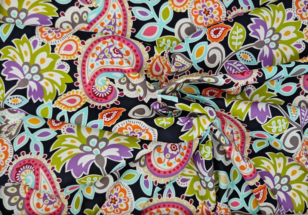 Popelín negro cachemir multicolor