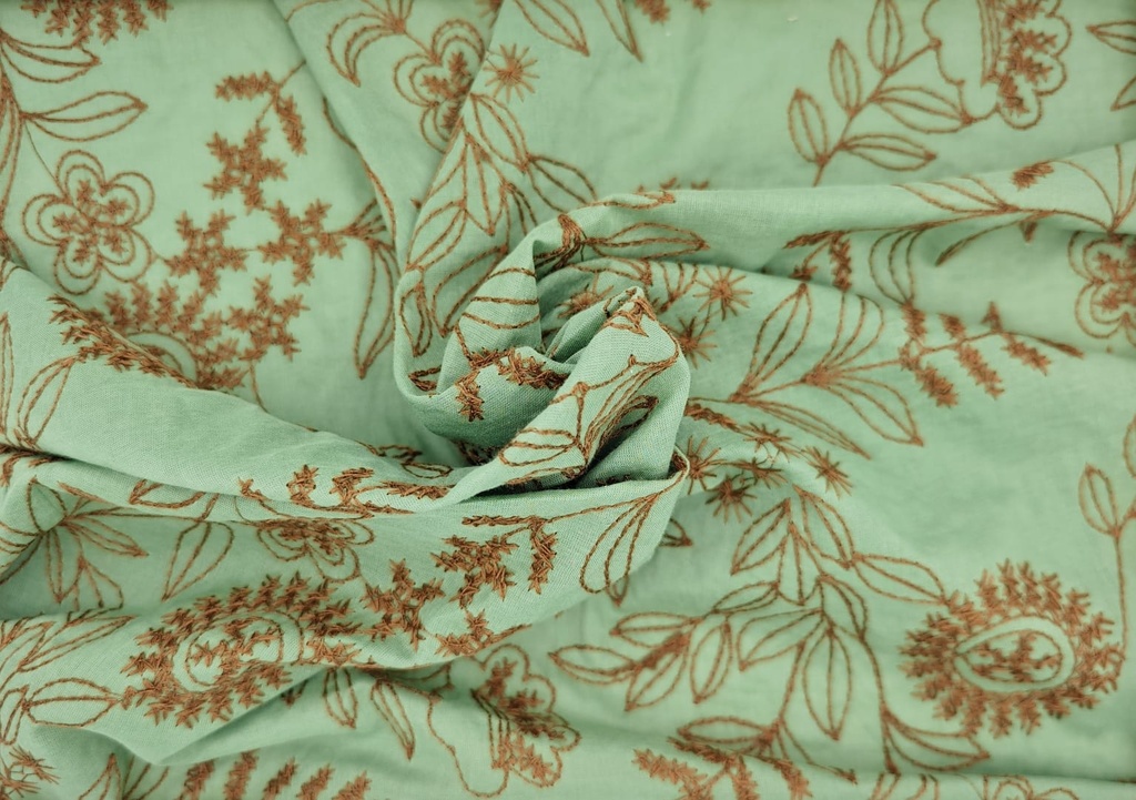 Popelín verde bordado marrón