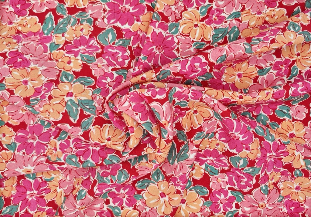 Viscosa flores fucsia melocotón