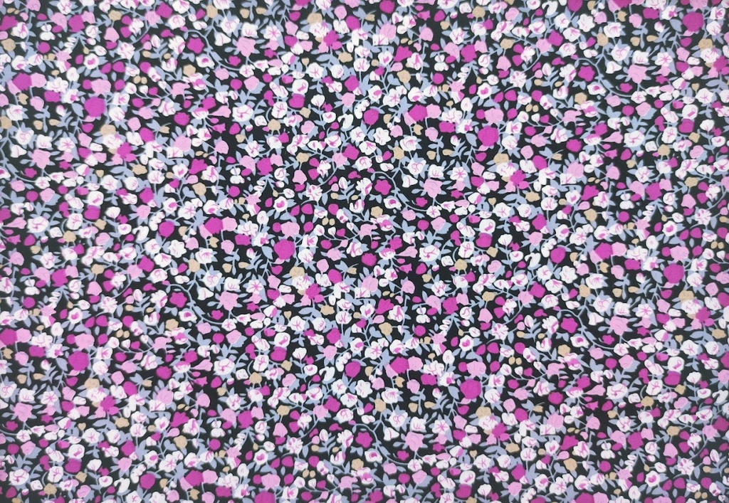 Popelin negro flores fucsia gris "Begoña"