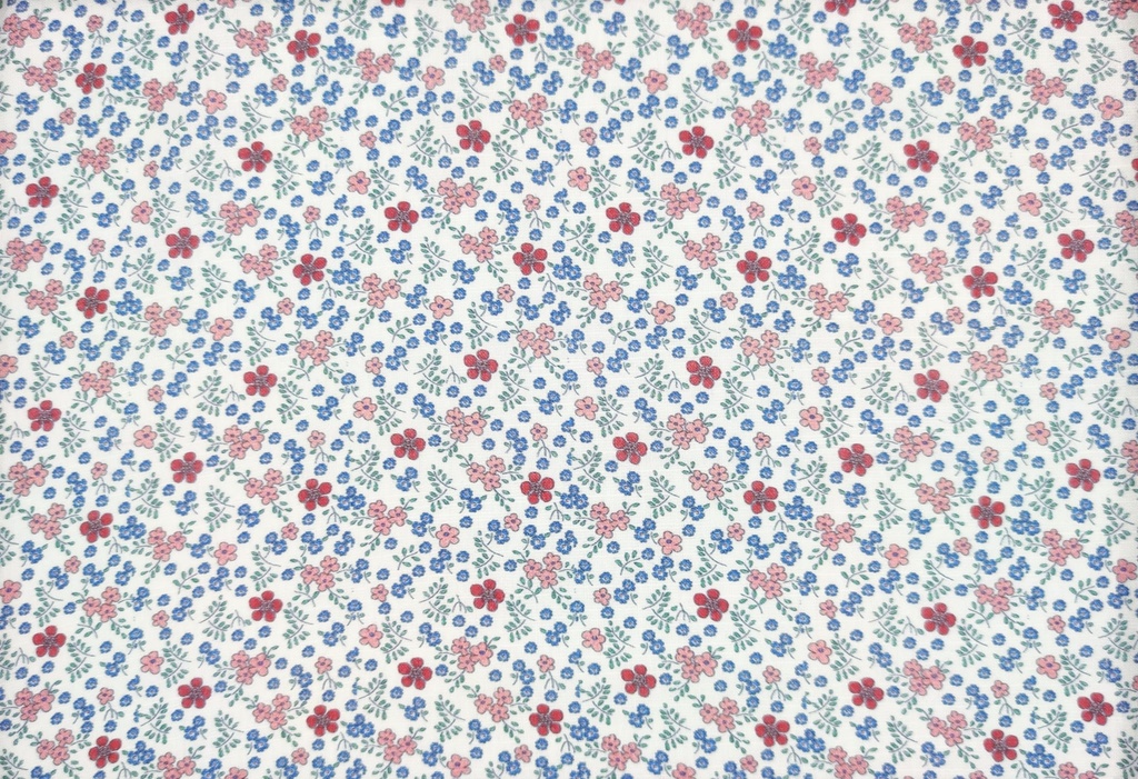 Muselina florecitas rojo azul﻿