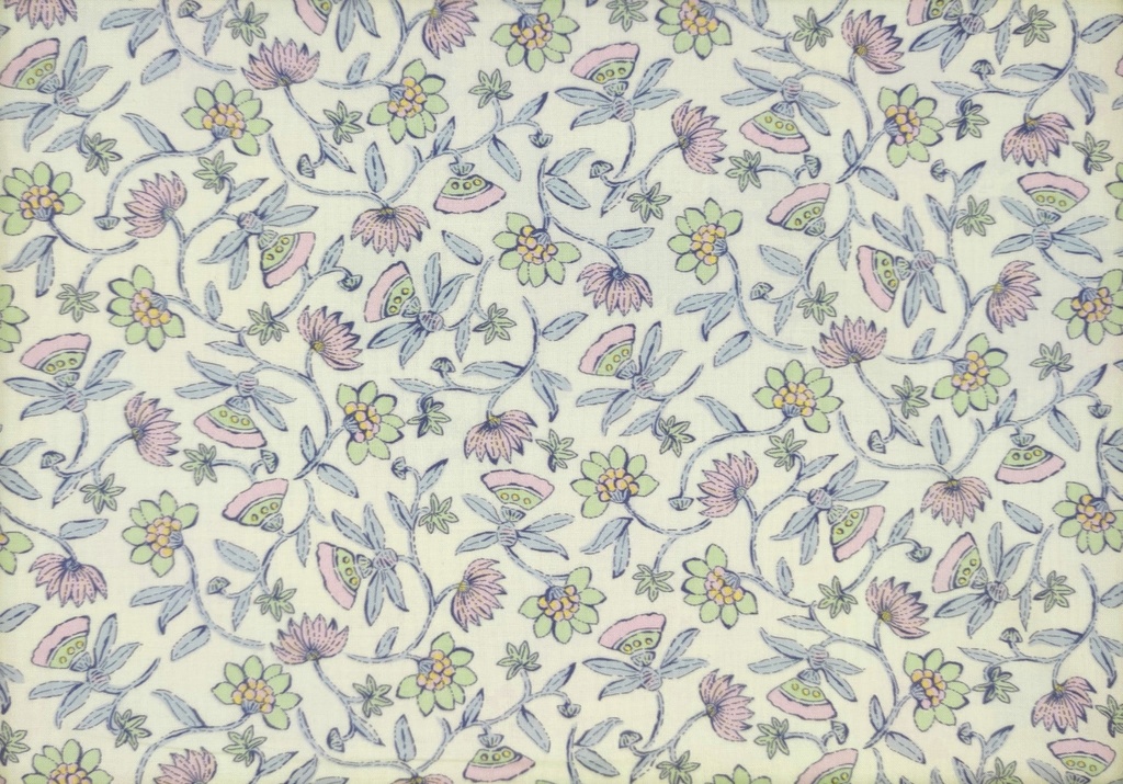 Popelín Viena crudo flores rosa azul﻿