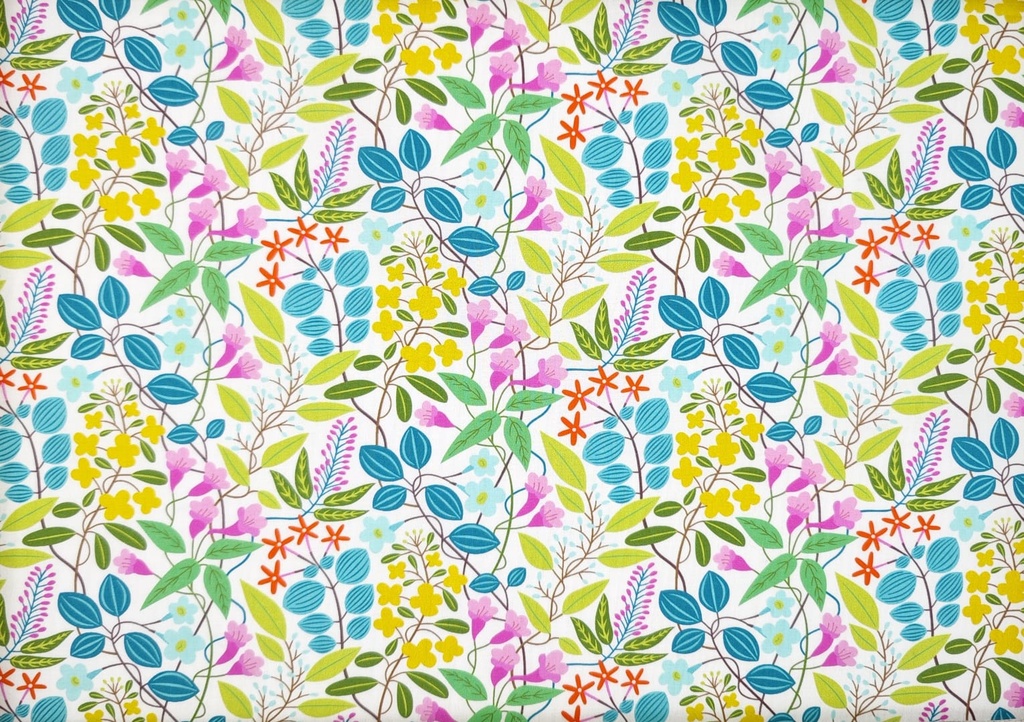 Popelín flor blanco azul (copia)
