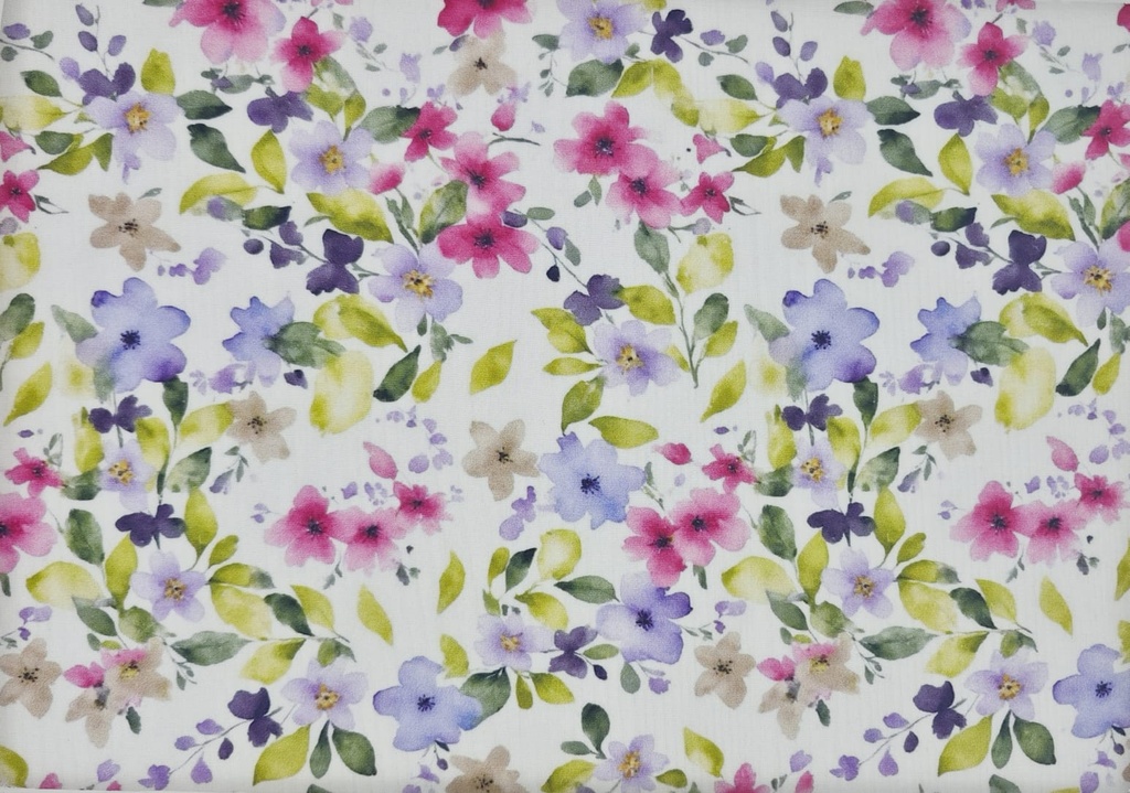 Viscosa flores fucsia verde