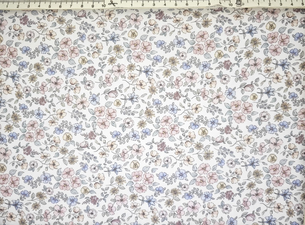 Algodón florecitas rosa azul