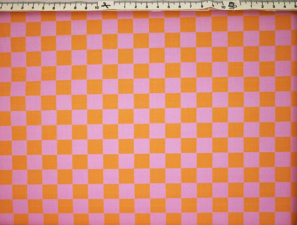Algodón damero naranja malva