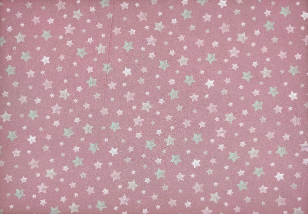 Popelin rosa con estrellas blanca y verde