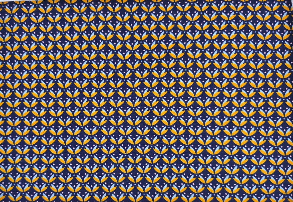 Popelin azul navy con flores celestes y ocre