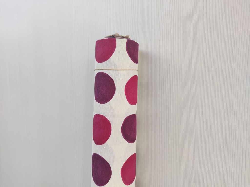 Loneta lunares beige morado fucsia