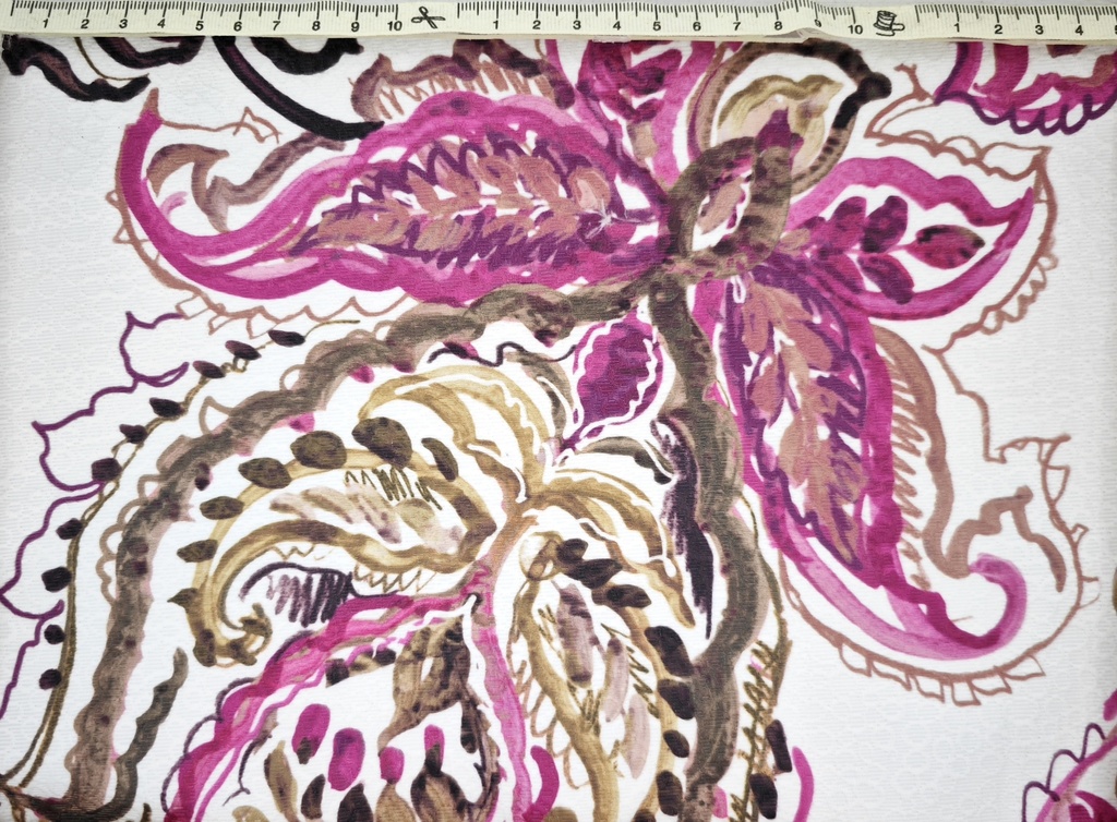 Brocado  flores crema marsala fucsia