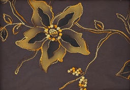 Tafeta bordada cenefa flores marrón beige